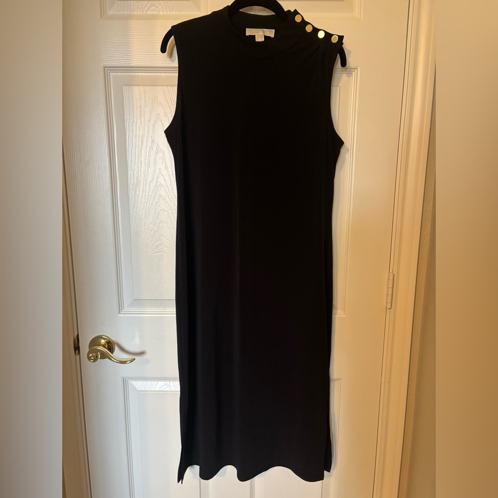Michael Kors Black Midi Dress with Button Accents